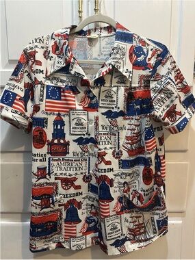 American Bicentennial VTG Button Up Shirt No Size, polyester, Phase Up One.